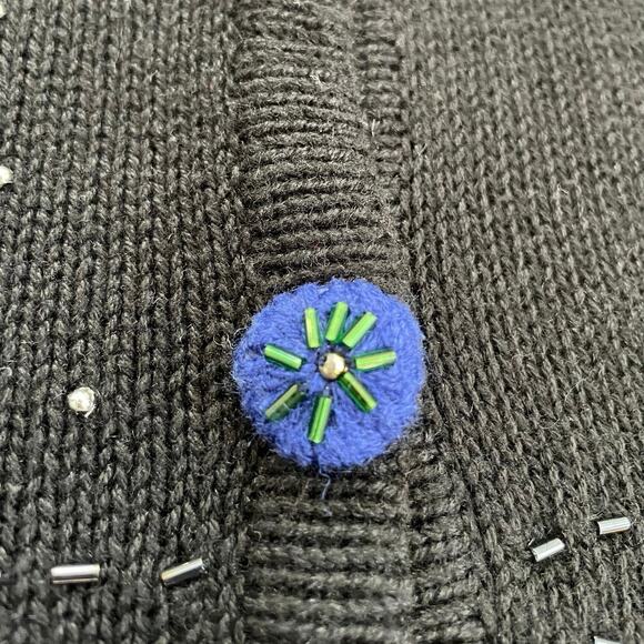 Basic Editions Christmas Cardigan Sweater Black Festive Tree Embroidered XL - Picture 5 of 9